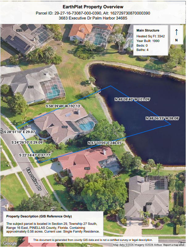 Florida waterfront property line map with parcel boundary overlay