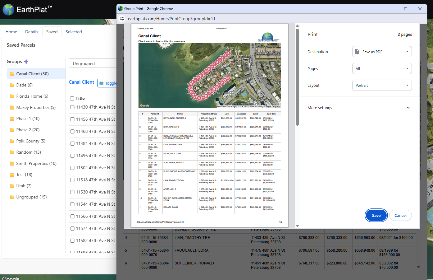 Printable group parcel report
